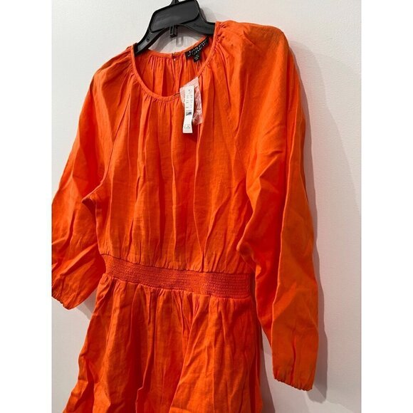 New J.Crew Size M Palermo smocked-waist mini dress in linen Orange *Stain* - Picture 13 of 13